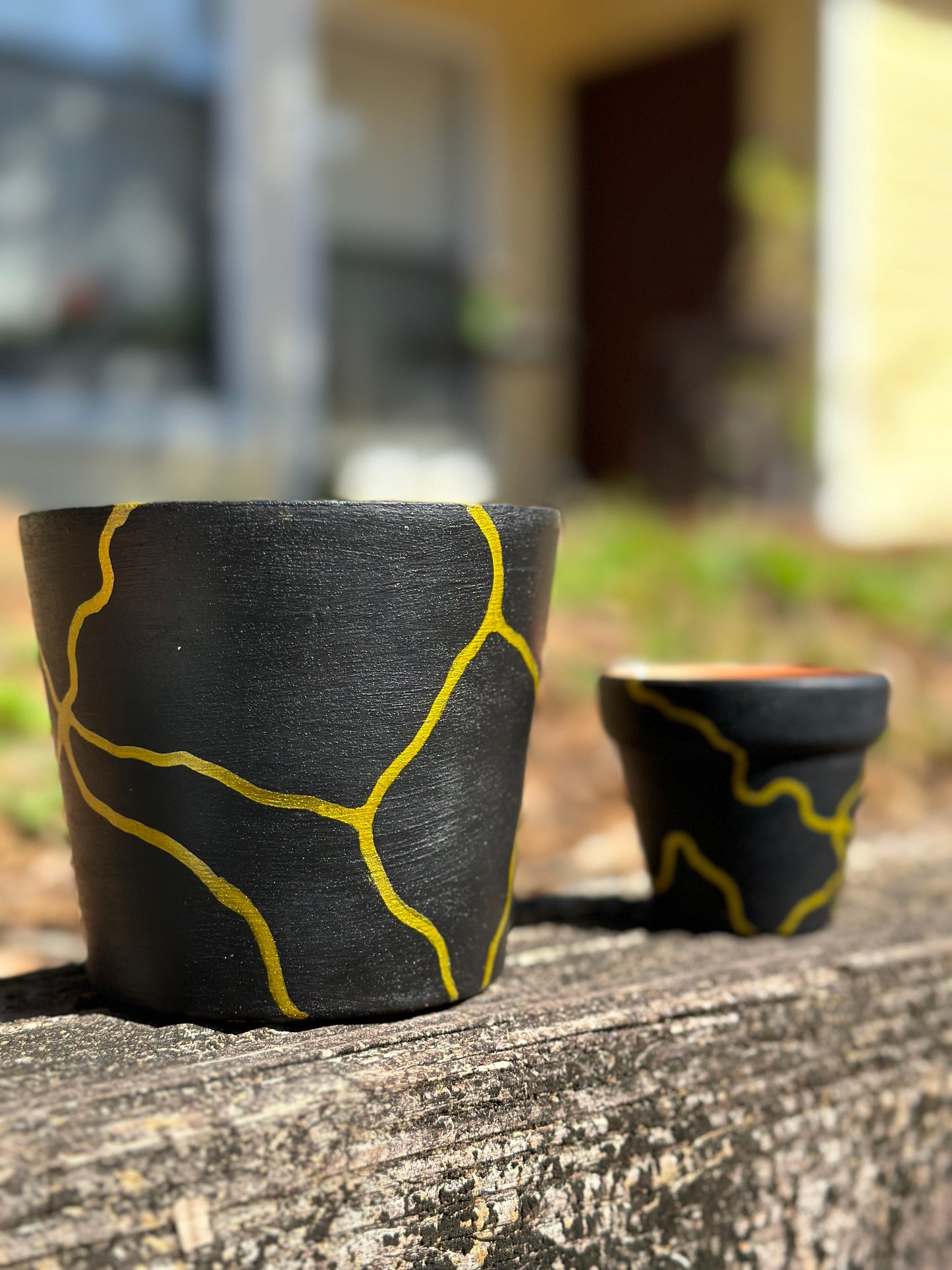 White & Black Small Kintsugi Pots